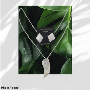 Necklace Earrings Pearl Look Pierced Feather 24"